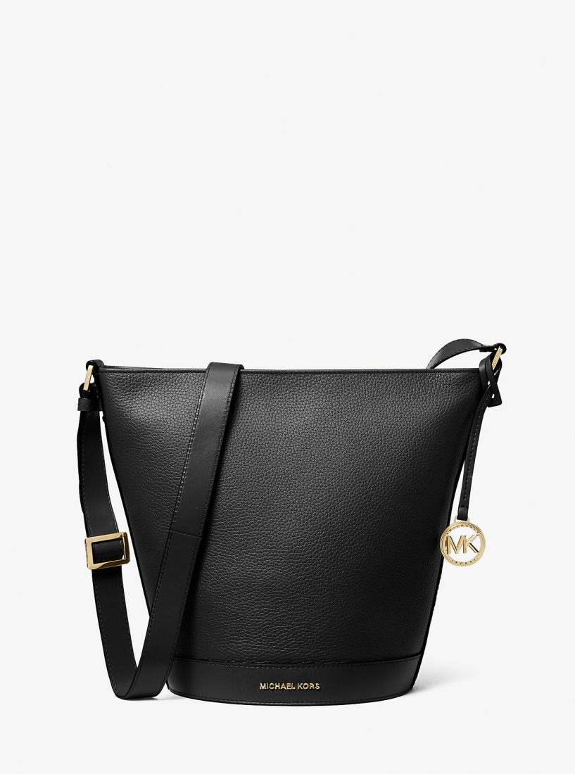 Michael Kors Townsend Medium Pebbled Leather Messenger Bag Umhängetasche Damen Schwarz | RYCHIW082