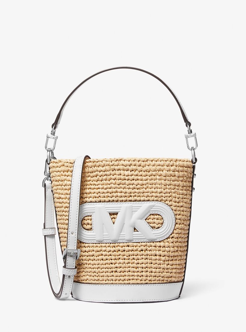Michael Kors Townsend Small Straw Messenger Bag Umhängetasche Damen Nat/Opticwht | QPCBWF518