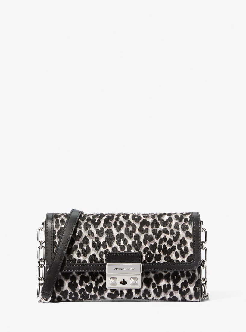 Michael Kors Tribeca Large Leopard Print Calf Hair Convertible Crossbody Bag Umhängetasche Damen Schwarz | WOXEZM906