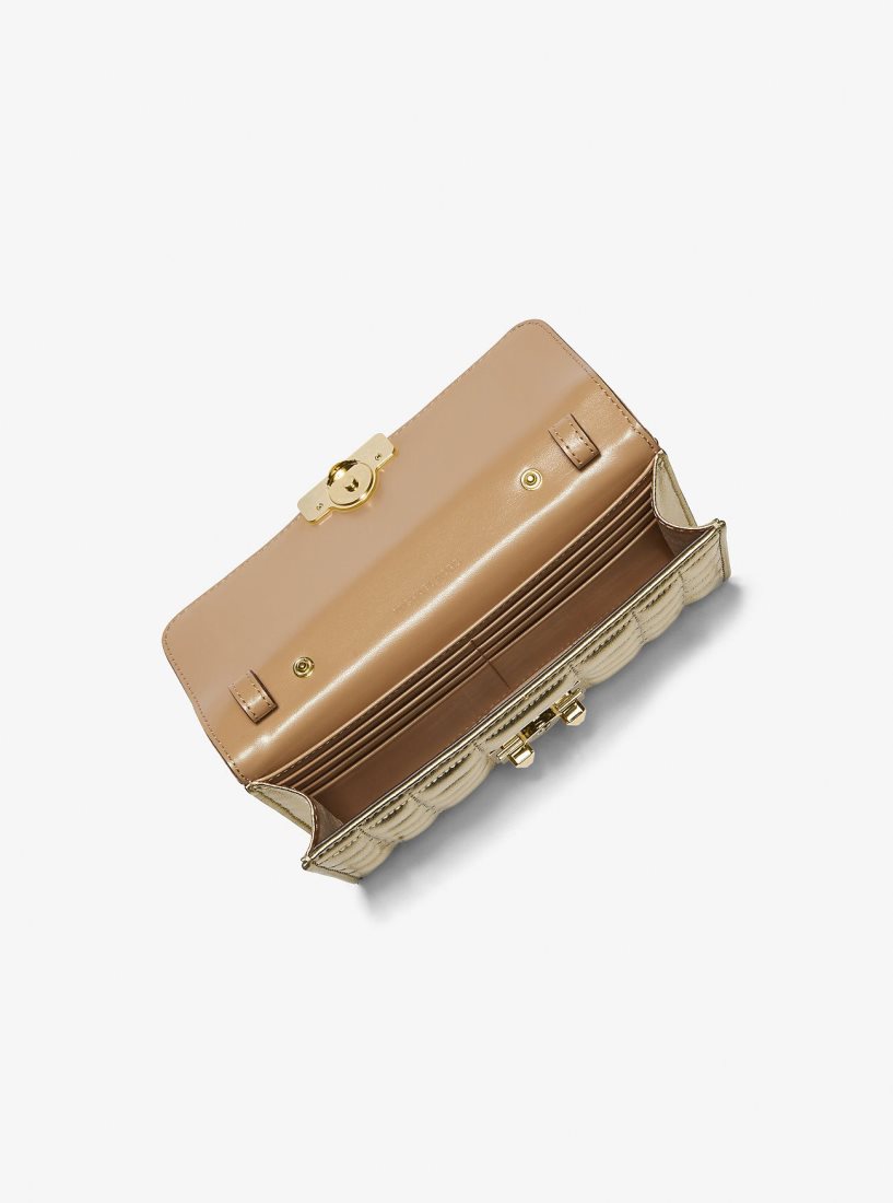 Michael Kors Tribeca Large Metallic Leather Convertible Crossbody Bag Umhängetasche Damen Gold | KVSDYG690