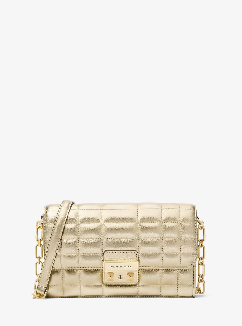Michael Kors Tribeca Large Metallic Leather Convertible Crossbody Bag Umhängetasche Damen Gold | KVSDYG690