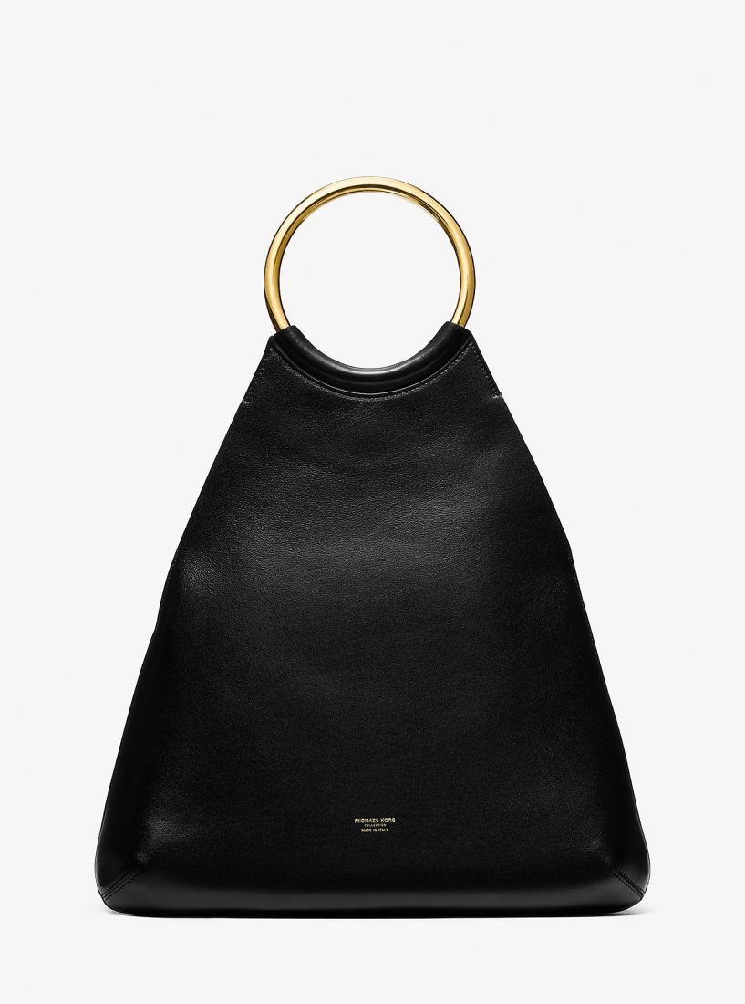 Michael Kors Ursula Large Leather Ring Tote Bag Handtasche Damen Schwarz | IRMSAX392