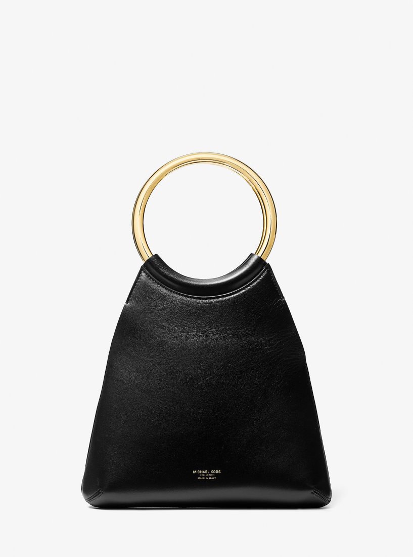 Michael Kors Ursula Small Leather Ring Tote Bag Handtasche Damen Schwarz | DCQFVU473