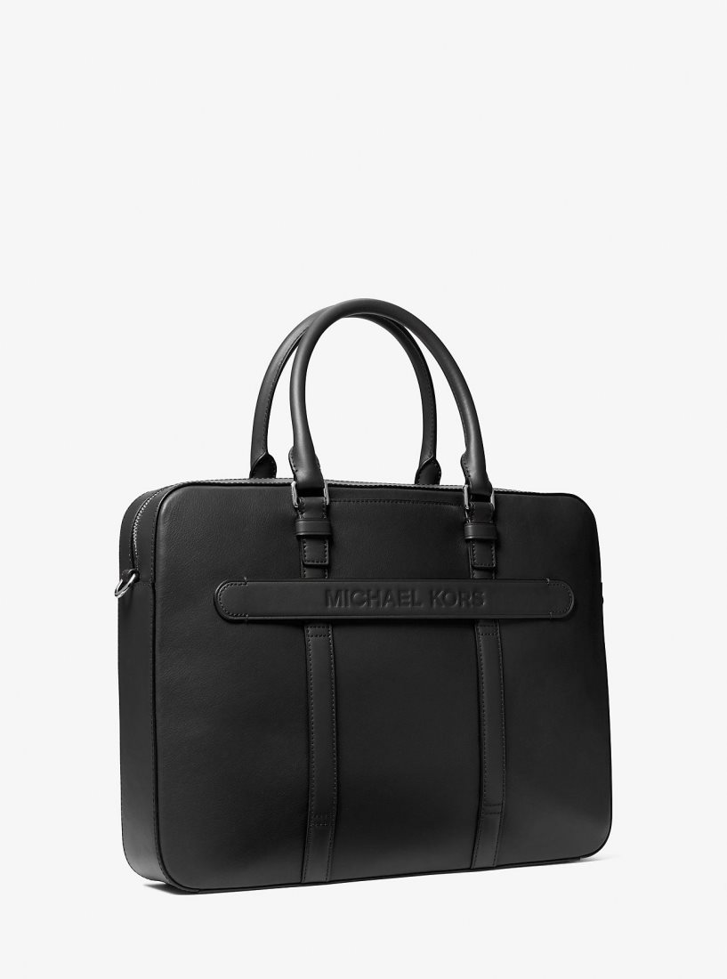Michael Kors Varick Large Leather Briefcase Handtasche Herren Schwarz | QCLWJX974