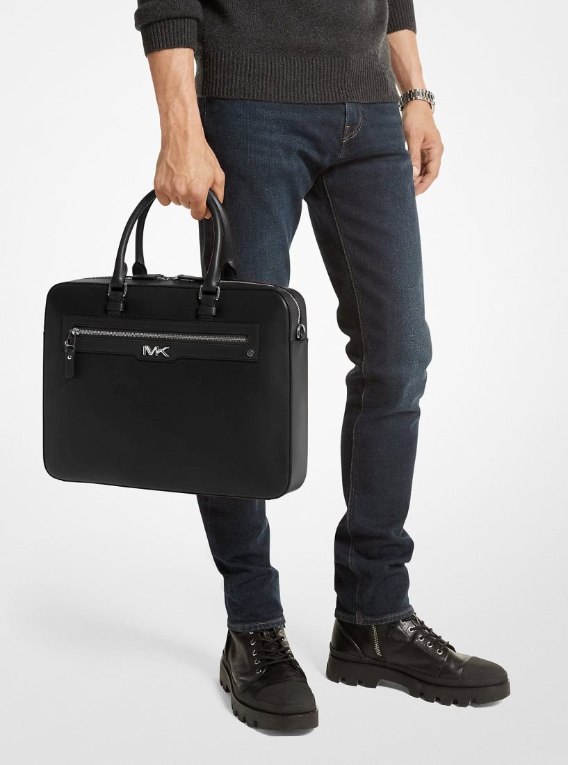 Michael Kors Varick Large Leather Briefcase Handtasche Herren Schwarz | QCLWJX974