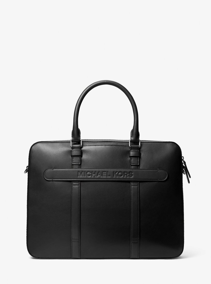 Michael Kors Varick Large Leather Briefcase Handtasche Herren Schwarz | QCLWJX974