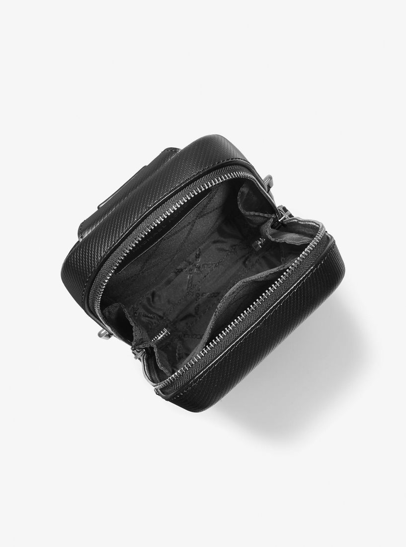 Michael Kors Varick Medium Textured Leather Sling Pack Umhängetasche Herren Schwarz | ELTWUJ927