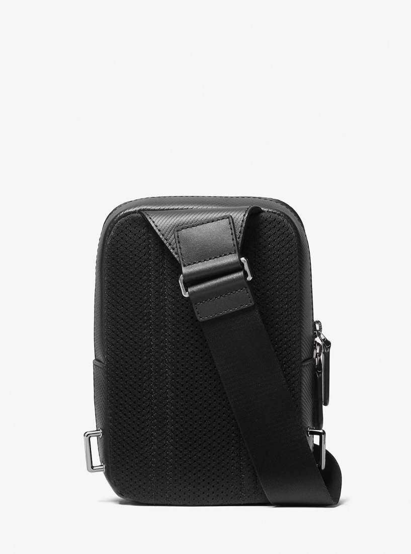 Michael Kors Varick Medium Textured Leather Sling Pack Umhängetasche Herren Schwarz | ELTWUJ927