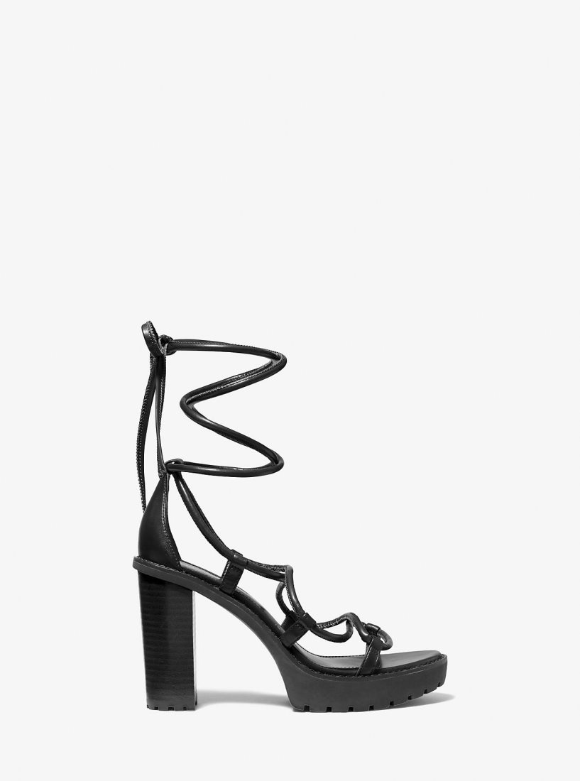 Michael Kors Vero Leather Platform Sandal Plateauschuhe Damen Schwarz | QNKIPZ287
