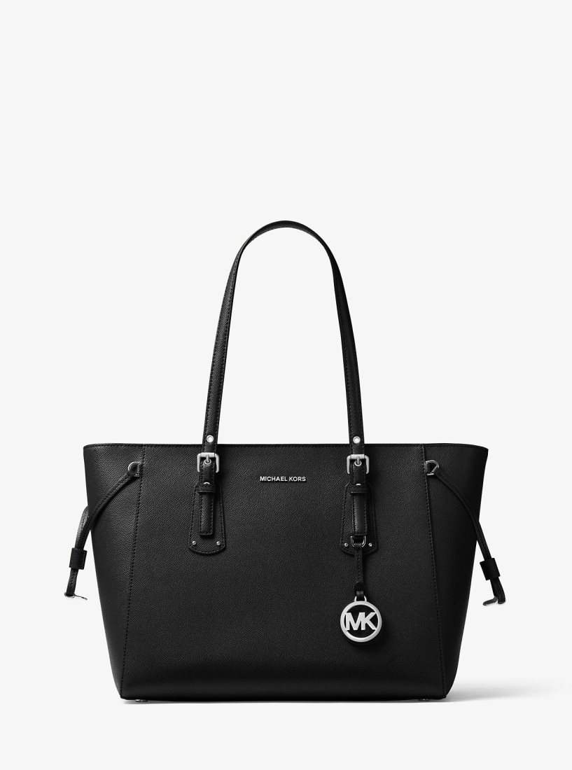 Michael Kors Voyager Medium Crossgrain Leather Tote Bag Handtasche Damen Schwarz | BKNDCH593