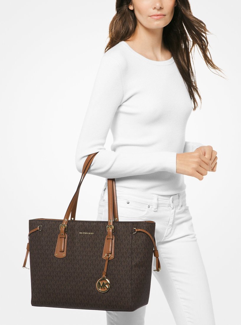 Michael Kors Voyager Medium Logo Tote Bag Handtasche Damen Braun | OFDLQR632