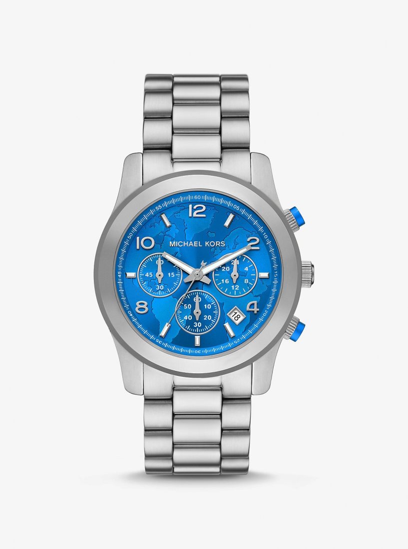 Michael Kors Watch Hunger Stop Oversized Runway Silver-Tone Watch Silver-tone Herren Silber | JWZERB064