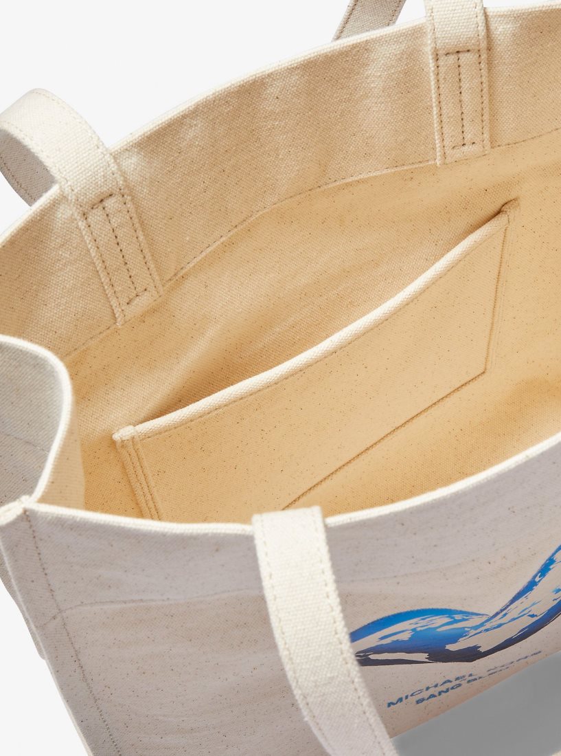 Michael Kors Watch Hunger Stop Recycled Cotton Canvas Tote Bag Handtasche Damen Beige | XUFKIB902
