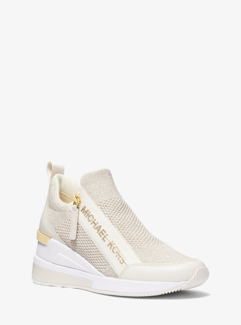Michael Kors Willis Metallic Stretch Knit Trainer Sneakers Damen Champagne | BIORVW956