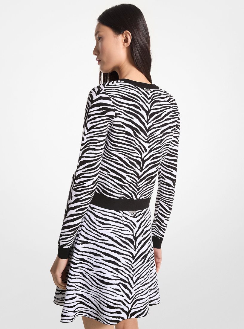 Michael Kors Zebra Jacquard Zip-Up Sweater Pullover Damen Schwarz Weiß | DUEZIL612