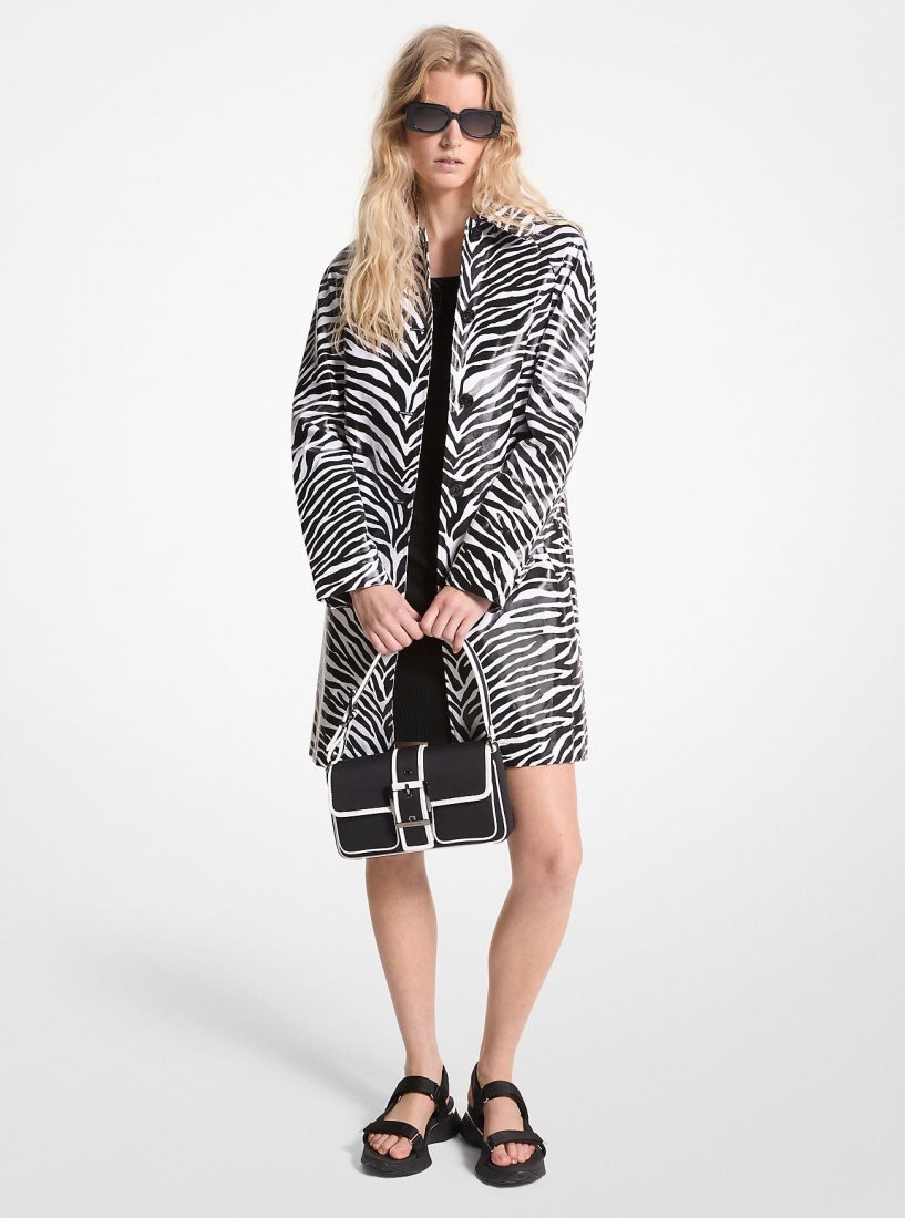 Michael Kors Zebra Print Cotton Twill Balmacaan Jacken Damen Schwarz Weiß | EALWIS980