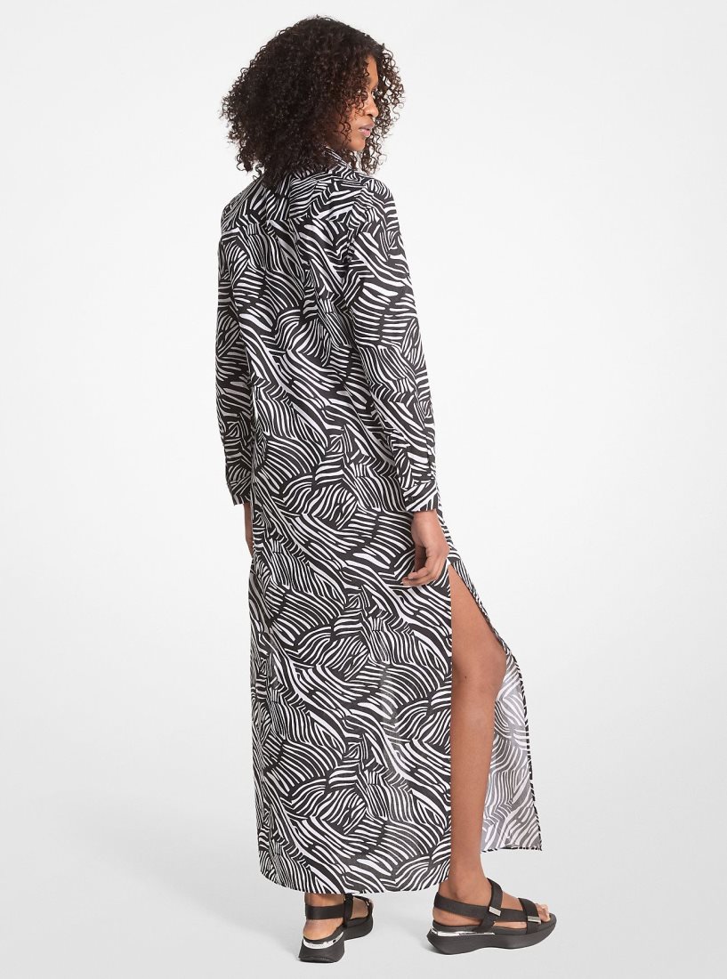 Michael Kors Zebra Print Organic Cotton Lawn Shirtdress Kleid Damen Schwarz Weiß | YZTWDR724