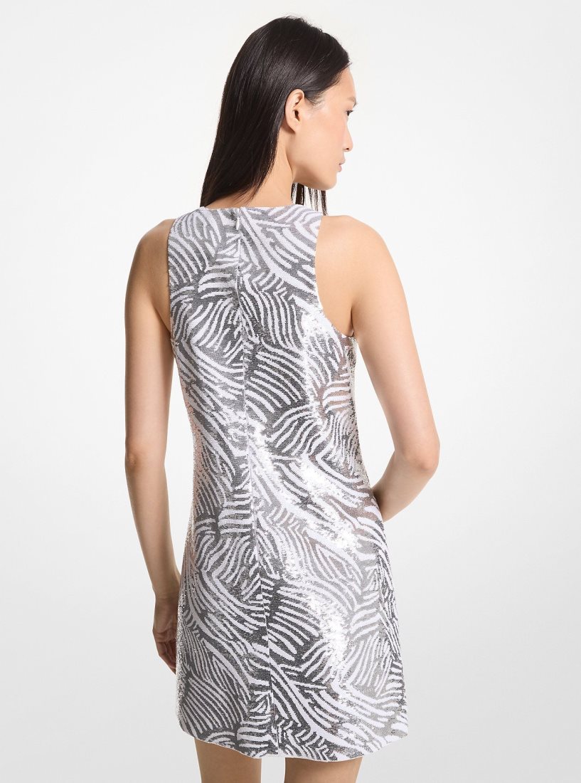 Michael Kors Zebra Sequined Tank Dress Kleid Damen Weiß Silber | PAIFGC035