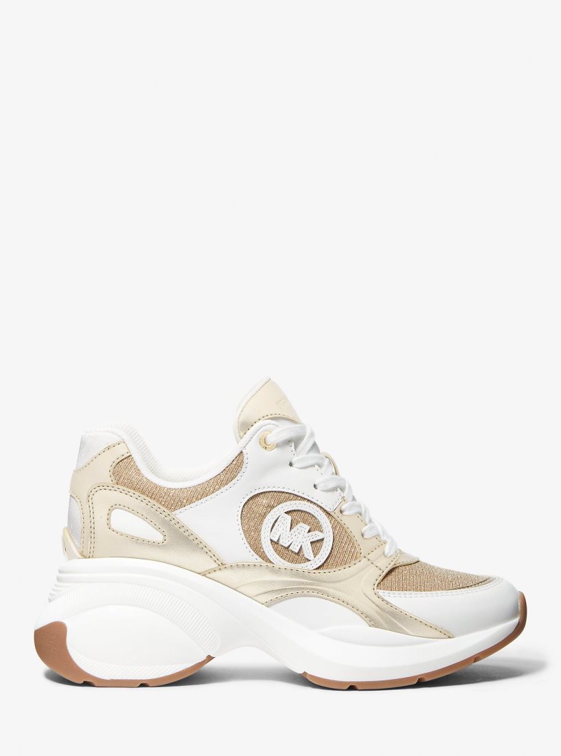 Michael Kors Zuma Glitter Chain Mesh and Metallic Trainer Sneakers Damen Gold | BKCUZF042