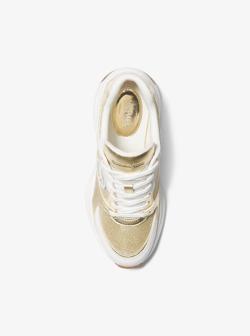 Michael Kors Zuma Glitter Chain Mesh and Metallic Trainer Sneakers Damen Gold | BKCUZF042