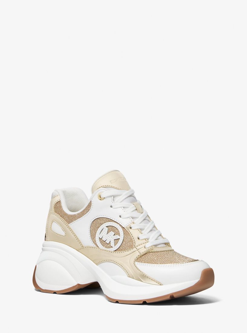 Michael Kors Zuma Glitter Chain Mesh and Metallic Trainer Sneakers Damen Gold | BKCUZF042
